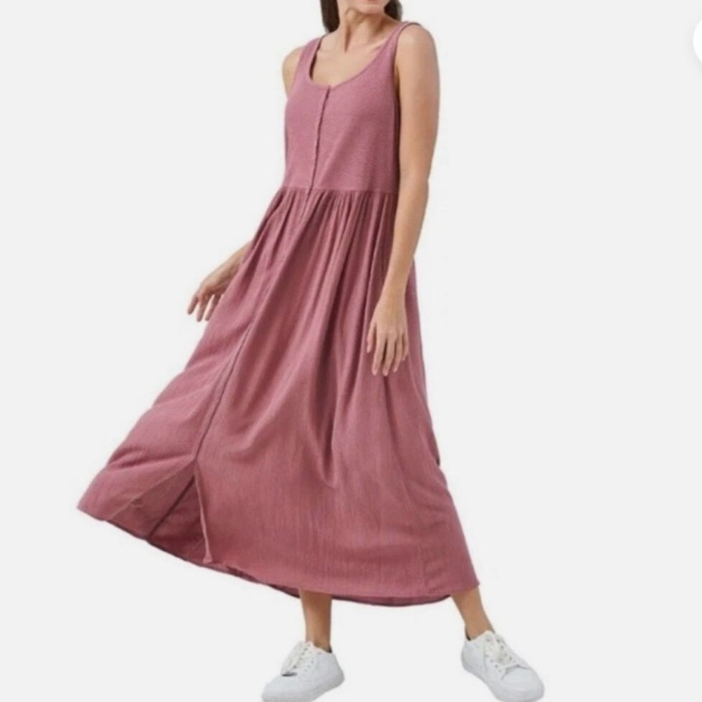 Frye Mauve Pink Button Front Midi Dress Womens Large Cottagecore Flowy Comfy
